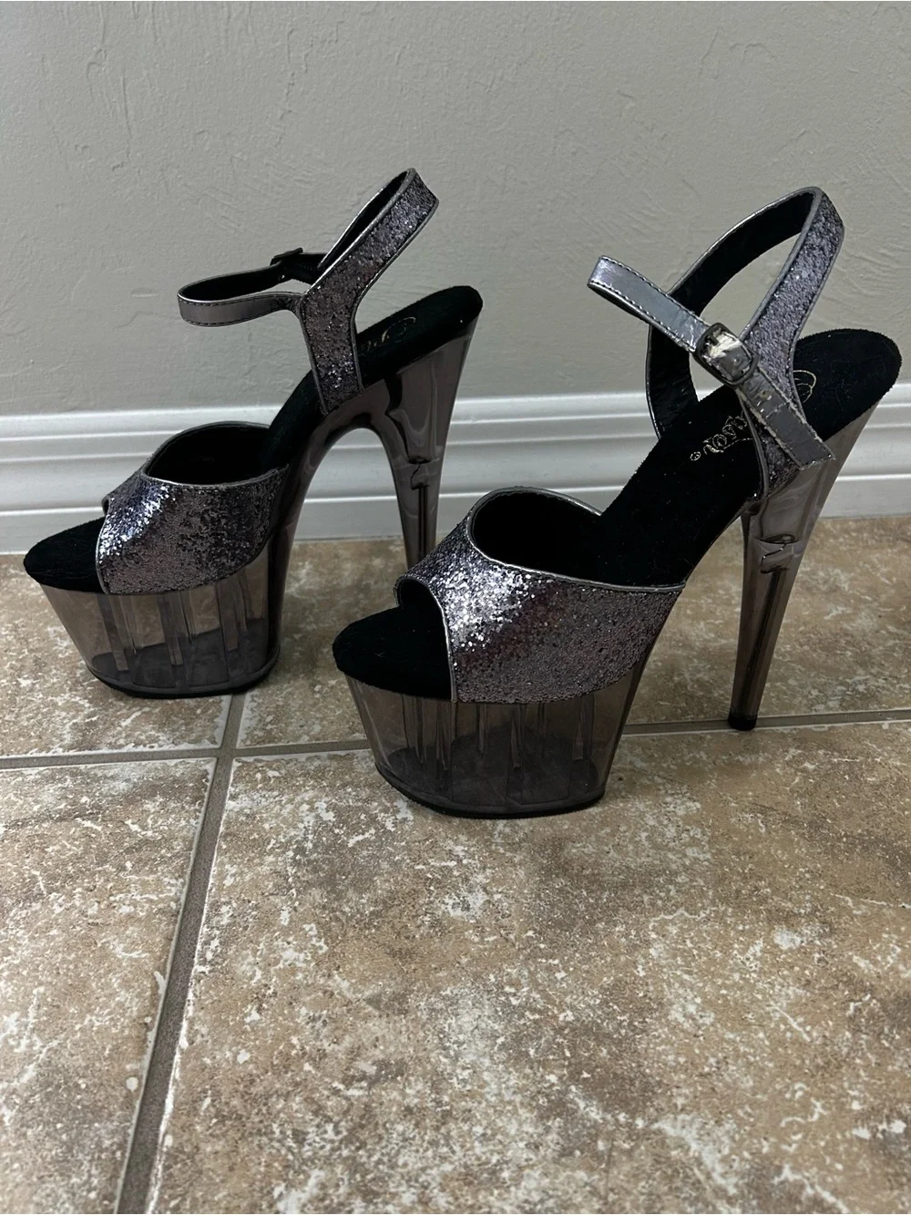 Silver Glitter Platform High Heel Sandals - Women's Pleaser Adore